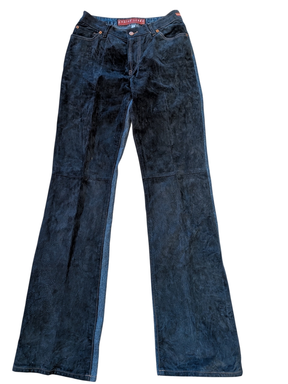 Women's Blue Suede In Front Jeans On The Back Flared Jeans